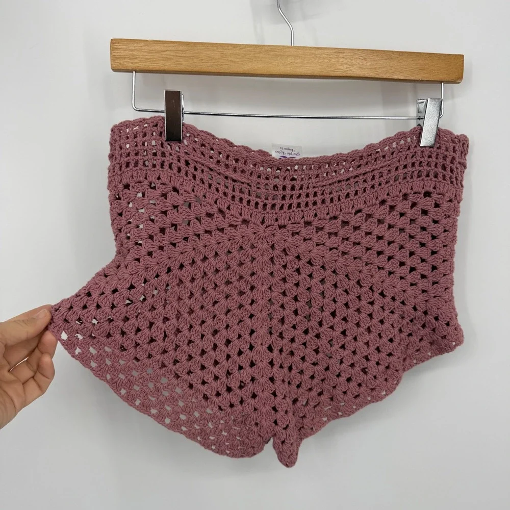 Purple Lotus Imports Crochet Tassel Shorts‎ Women  Rose Pink Boho Festival